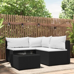 Gartenset mit Kissen 4-teilig aus schwarzem synthetischem Rattan von vidaXL, Outdoor-Sofas - Ref: Foro24-319733, Preis: 301,9...