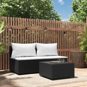 3-teiliges Gartenmöbel-Set und schwarze synthetische Rattankissen von vidaXL, Outdoor-Sofas - Ref: Foro24-319739, Preis: 148,...