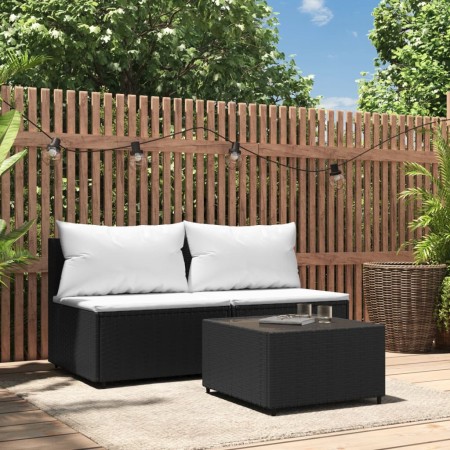 3-piece garden furniture set and black synthetic rattan cushions by vidaXL, Outdoor sofas - Ref: Foro24-319739, Price: 148,99...