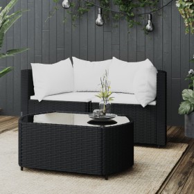 3-piece garden furniture set with black synthetic rattan cushions by vidaXL, Outdoor sofas - Ref: Foro24-319743, Price: 183,5...