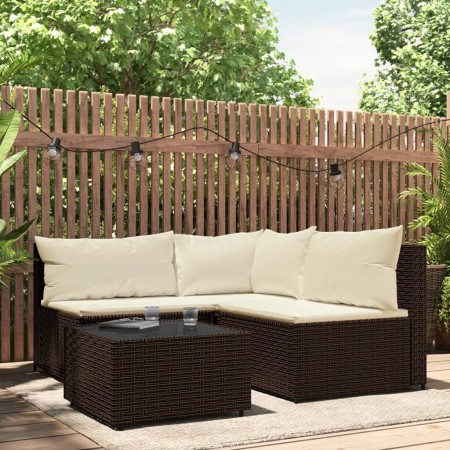 4-teiliges Gartenmöbel-Set und braune synthetische Rattankissen von vidaXL, Outdoor-Sofas - Ref: Foro24-319749, Preis: 383,91...