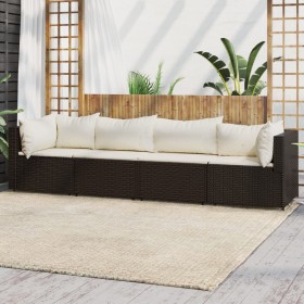 4-teiliges Gartenmöbel-Set und braune synthetische Rattankissen von vidaXL, Outdoor-Sofas - Ref: Foro24-319752, Preis: 239,99...