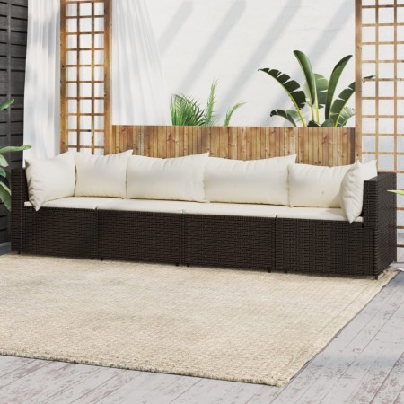 4-teiliges Gartenmöbel-Set und braune synthetische Rattankissen von vidaXL, Outdoor-Sofas - Ref: Foro24-319752, Preis: 239,99...