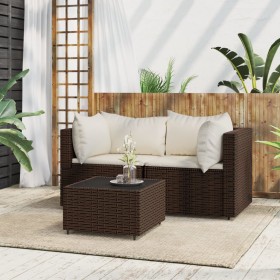 3-piece garden furniture set and brown synthetic rattan cushions by vidaXL, Outdoor sofas - Ref: Foro24-319747, Price: 207,81...