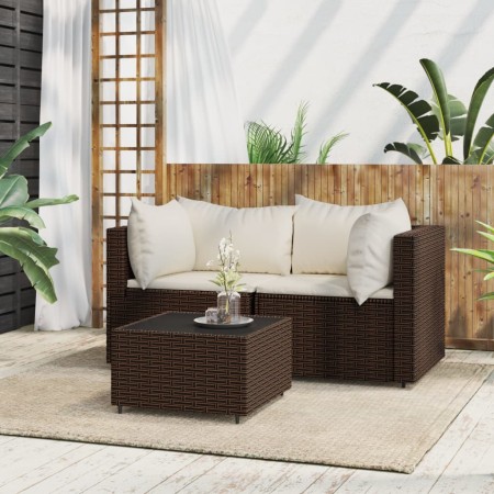 Set muebles de jardín 3 piezas y cojines ratán sintético marrón de vidaXL, Sofás de exterior - Ref: Foro24-319747, Precio: 20...