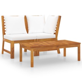 Garden furniture 3 pcs solid acacia wood cream cushions by vidaXL, Modular outdoor sofas - Ref: Foro24-311834, Price: 246,99 ...