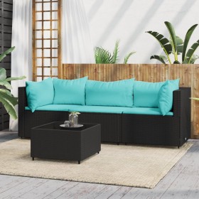 Gartenset mit Kissen 4-teilig aus schwarzem synthetischem Rattan von vidaXL, Outdoor-Sofas - Ref: Foro24-319799, Preis: 232,5...