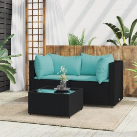 3-teiliges Gartenmöbel-Set und Kissen aus synthetischem Rattan schwarz von vidaXL, Outdoor-Sofas - Ref: Foro24-319795, Preis:...