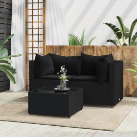 3-piece garden furniture set and black synthetic rattan cushions by vidaXL, Outdoor sofas - Ref: Foro24-319779, Price: 236,83...