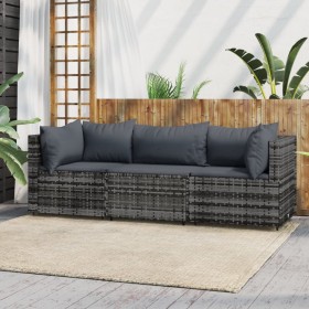 3-teiliges Gartenmöbel-Set und graue synthetische Rattankissen von vidaXL, Outdoor-Sofas - Ref: Foro24-319766, Preis: 202,75 ...