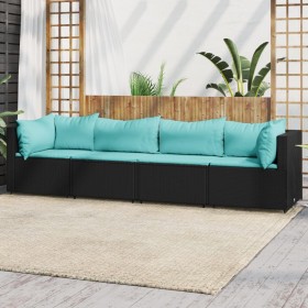 Gartenset mit Kissen 4-teilig aus schwarzem synthetischem Rattan von vidaXL, Outdoor-Sofas - Ref: Foro24-319800, Preis: 297,5...