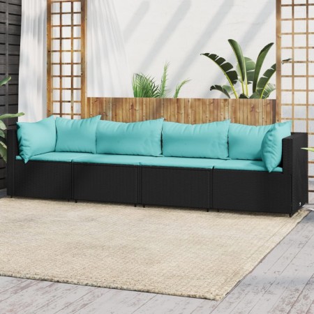 Garden set with cushions 4 pieces black synthetic rattan by vidaXL, Outdoor sofas - Ref: Foro24-319800, Price: 297,53 €, Disc...