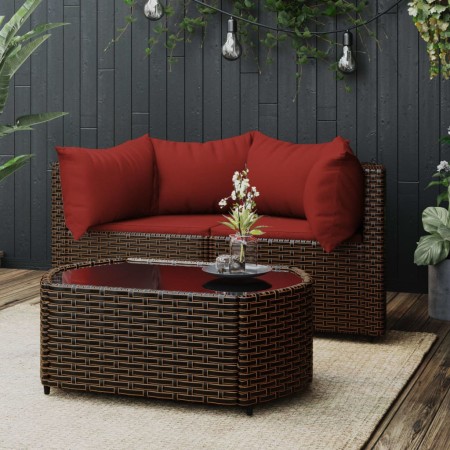 3-piece garden furniture set and brown synthetic rattan cushions by vidaXL, Outdoor sofas - Ref: Foro24-319823, Price: 187,30...