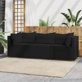 3-piece garden furniture set and black synthetic rattan cushions by vidaXL, Outdoor sofas - Ref: Foro24-319782, Price: 259,12...