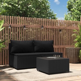 3-teiliges Gartenmöbel-Set und schwarze synthetische Rattankissen von vidaXL, Outdoor-Sofas - Ref: Foro24-319787, Preis: 215,...