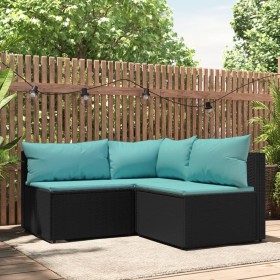 3-piece garden furniture set and black synthetic rattan cushions by vidaXL, Outdoor sofas - Ref: Foro24-319796, Price: 187,99...