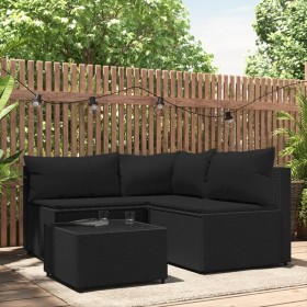 Gartenset mit Kissen 4-teilig synthetisches Rattan schwarz von vidaXL, Outdoor-Sofas - Ref: Foro24-319781, Preis: 323,99 €, R...