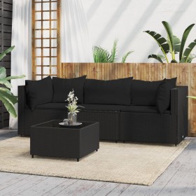 Garden set with 4-piece black synthetic rattan cushions by vidaXL, Outdoor sofas - Ref: Foro24-319783, Price: 285,41 €, Disco...