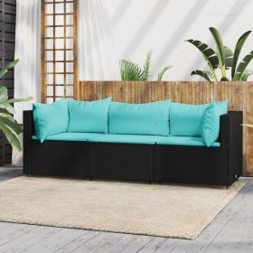 3-teiliges Gartenmöbel-Set und schwarze synthetische Rattankissen von vidaXL, Outdoor-Sofas - Ref: Foro24-319798, Preis: 230,...