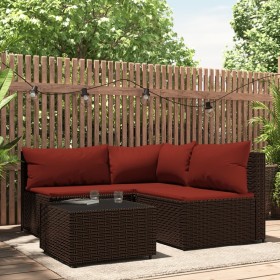 4-teiliges Gartenmöbel-Set und Kissen Kunstrattan braun von vidaXL, Outdoor-Sofas - Ref: Foro24-319813, Preis: 300,99 €, Raba...