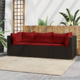 3-piece garden furniture set and brown synthetic rattan cushions by vidaXL, Outdoor sofas - Ref: Foro24-319814, Price: 242,99...