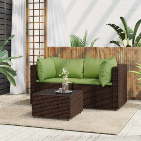 3-teiliges Gartenmöbel-Set und braune Kissen aus synthetischem Rattan von vidaXL, Outdoor-Sofas - Ref: Foro24-319827, Preis: ...