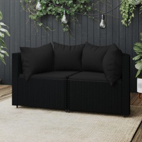 Garten-Ecksofas mit Kissen, 2 Stück, schwarzes synthetisches Rattan von vidaXL, Outdoor-Sofas - Ref: Foro24-319790, Preis: 15...