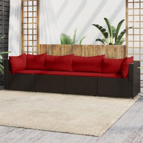 4-teiliges Gartenmöbel-Set und braune synthetische Rattankissen von vidaXL, Outdoor-Sofas - Ref: Foro24-319816, Preis: 178,45...