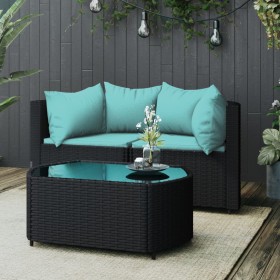 3-teiliges Gartenmöbel-Set und Kissen aus synthetischem Rattan schwarz von vidaXL, Outdoor-Sofas - Ref: Foro24-319807, Preis:...