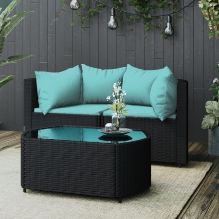 3-piece garden furniture set with black synthetic rattan cushions by vidaXL, Outdoor sofas - Ref: Foro24-319807, Price: 229,8...