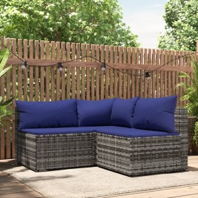 3-piece garden furniture set and gray synthetic rattan cushions by vidaXL, Outdoor sofas - Ref: Foro24-319844, Price: 131,60 ...