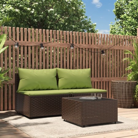 3-teiliges Gartenmöbel-Set und braune Kissen aus synthetischem Rattan von vidaXL, Outdoor-Sofas - Ref: Foro24-319835, Preis: ...