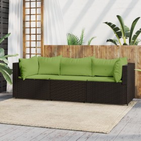 3-teiliges Gartenmöbel-Set und Kissen Kunstrattan braun von vidaXL, Outdoor-Sofas - Ref: Foro24-319830, Preis: 220,55 €, Raba...