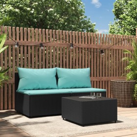 3-teiliges Gartenmöbel-Set und schwarze synthetische Rattankissen von vidaXL, Outdoor-Sofas - Ref: Foro24-319803, Preis: 197,...