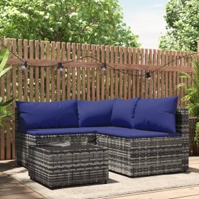 4-teiliges Gartenmöbel-Set und Kissen synthetisches Rattangrau von vidaXL, Outdoor-Sofas - Ref: Foro24-319845, Preis: 293,99 ...