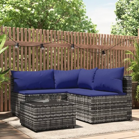 4-teiliges Gartenmöbel-Set und Kissen synthetisches Rattangrau von vidaXL, Outdoor-Sofas - Ref: Foro24-319845, Preis: 294,59 ...