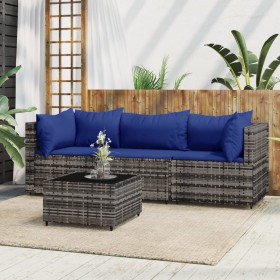 4-teiliges Gartenmöbel-Set und Kissen synthetisches Rattangrau von vidaXL, Outdoor-Sofas - Ref: Foro24-319847, Preis: 216,83 ...