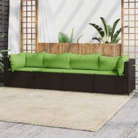 4-teiliges Gartenmöbel-Set und Kissen Kunstrattan braun von vidaXL, Outdoor-Sofas - Ref: Foro24-319832, Preis: 297,99 €, Raba...