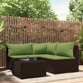 4-teiliges Gartenmöbel-Set und braune synthetische Rattankissen von vidaXL, Outdoor-Sofas - Ref: Foro24-319829, Preis: 341,99...