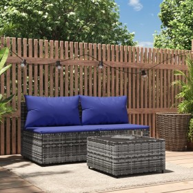 3-teiliges Gartenmöbel-Set und Kissen synthetisches Rattangrau von vidaXL, Outdoor-Sofas - Ref: Foro24-319851, Preis: 105,99 ...