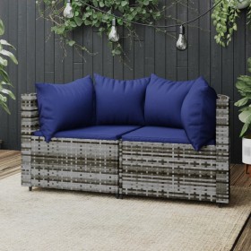 Garten-Ecksofas mit Kissen, 2 Stück, graues synthetisches Rattan von vidaXL, Outdoor-Sofas - Ref: Foro24-319854, Preis: 111,9...