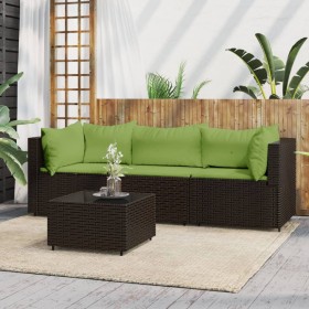 4-teiliges Gartenmöbel-Set und braune synthetische Rattankissen von vidaXL, Outdoor-Sofas - Ref: Foro24-319831, Preis: 276,99...