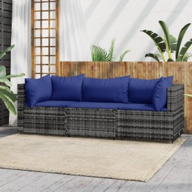 3-teiliges Gartenmöbel-Set und graue synthetische Rattankissen von vidaXL, Outdoor-Sofas - Ref: Foro24-319846, Preis: 140,42 ...