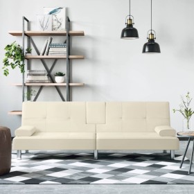 Cremefarbenes Schlafsofa aus Kunstleder mit Getränkehalter von vidaXL, Sofas - Ref: Foro24-351927, Preis: 268,99 €, Rabatt: %