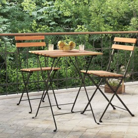 Solid teak and steel folding cafe table 55x54x71 cm by vidaXL, Garden tables - Ref: Foro24-319978, Price: 76,06 €, Discount: %