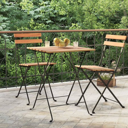 Mesa de cafetería plegable teca maciza y acero 55x54x71 cm de vidaXL, Mesas de jardín - Ref: Foro24-319978, Precio: 76,99 €, ...