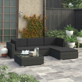 Gartenmöbel- und Kissenset 5-teilig aus schwarzem synthetischem Rattan von vidaXL, Gartensets - Ref: Foro24-46753, Preis: 403...