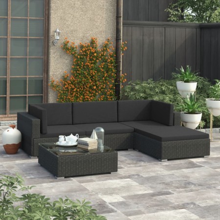 Garden furniture and cushions set 5 pieces black synthetic rattan by vidaXL, Garden sets - Ref: Foro24-46753, Price: 403,16 €...