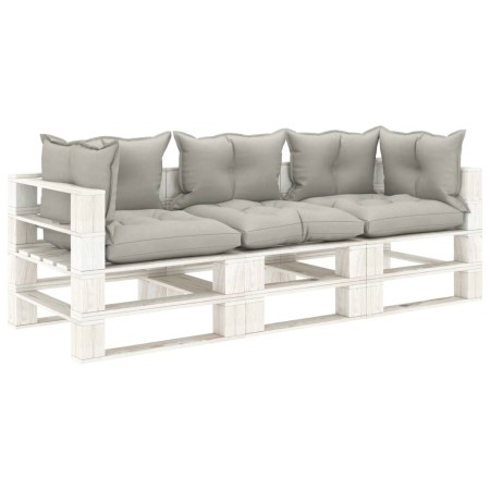 3-seater pallet sofa for garden made of wood with taupe cushions by vidaXL, Outdoor sofas - Ref: Foro24-3052401, Price: 321,3...