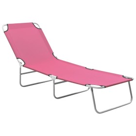 Folding steel and pink fabric lounger by vidaXL, Loungers - Ref: Foro24-310330, Price: 58,99 €, Discount: %